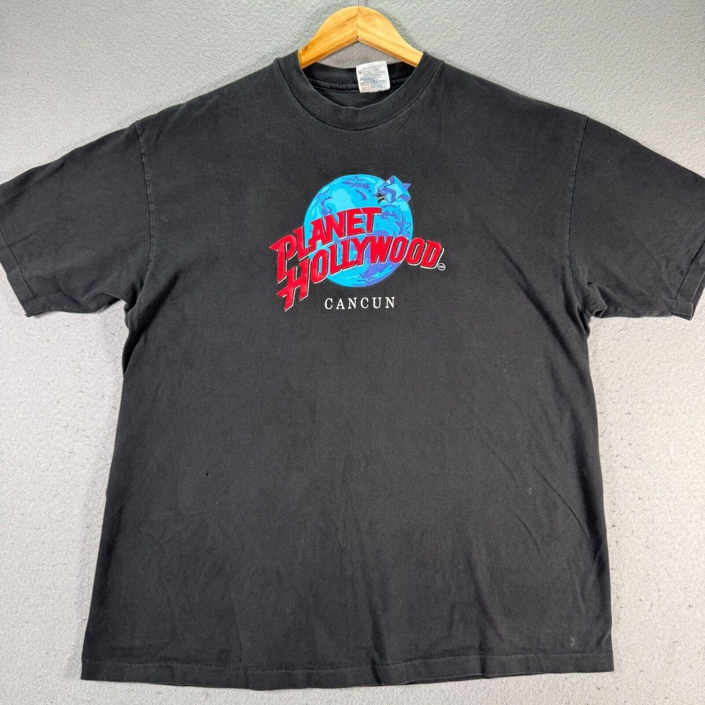 Vintage Planet Hollywood Cancun T-Shirt Adult XL Black Graphic Single Stitch USA